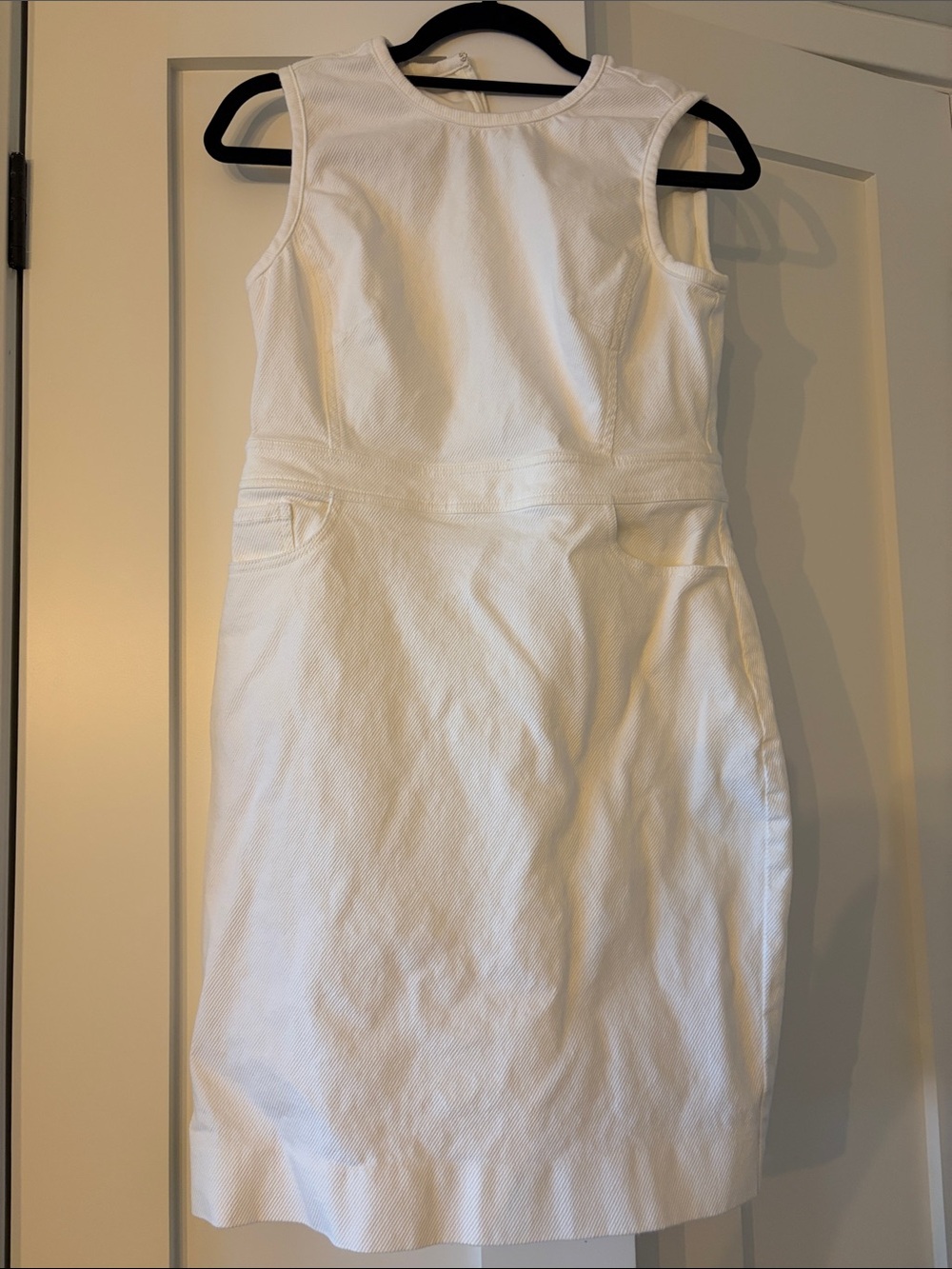 Classic Sleeveless White Denim Sheath Minidress